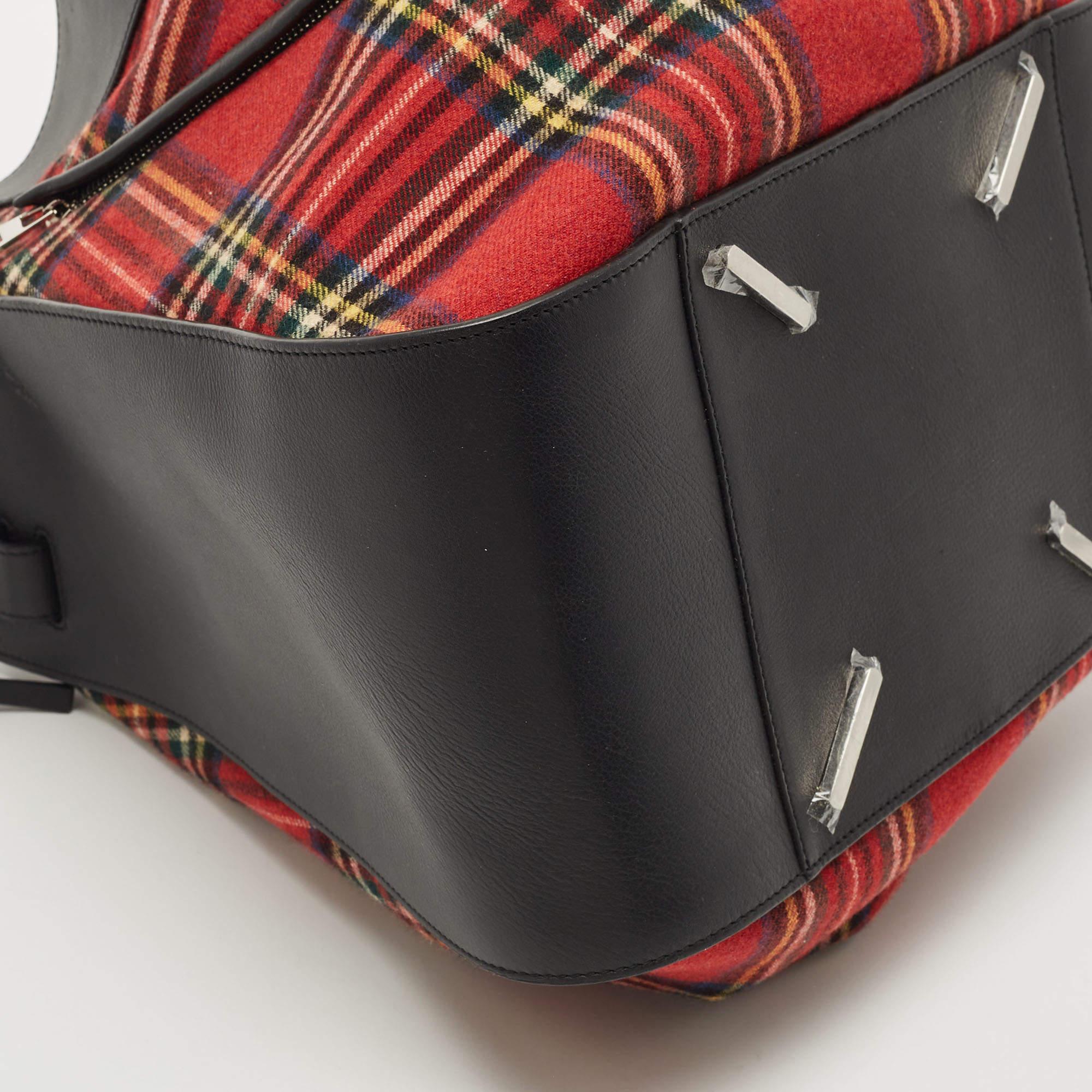 Loewe Black/Red Tartan Wool and Leather Medium Hammock Shoulder Bag 10