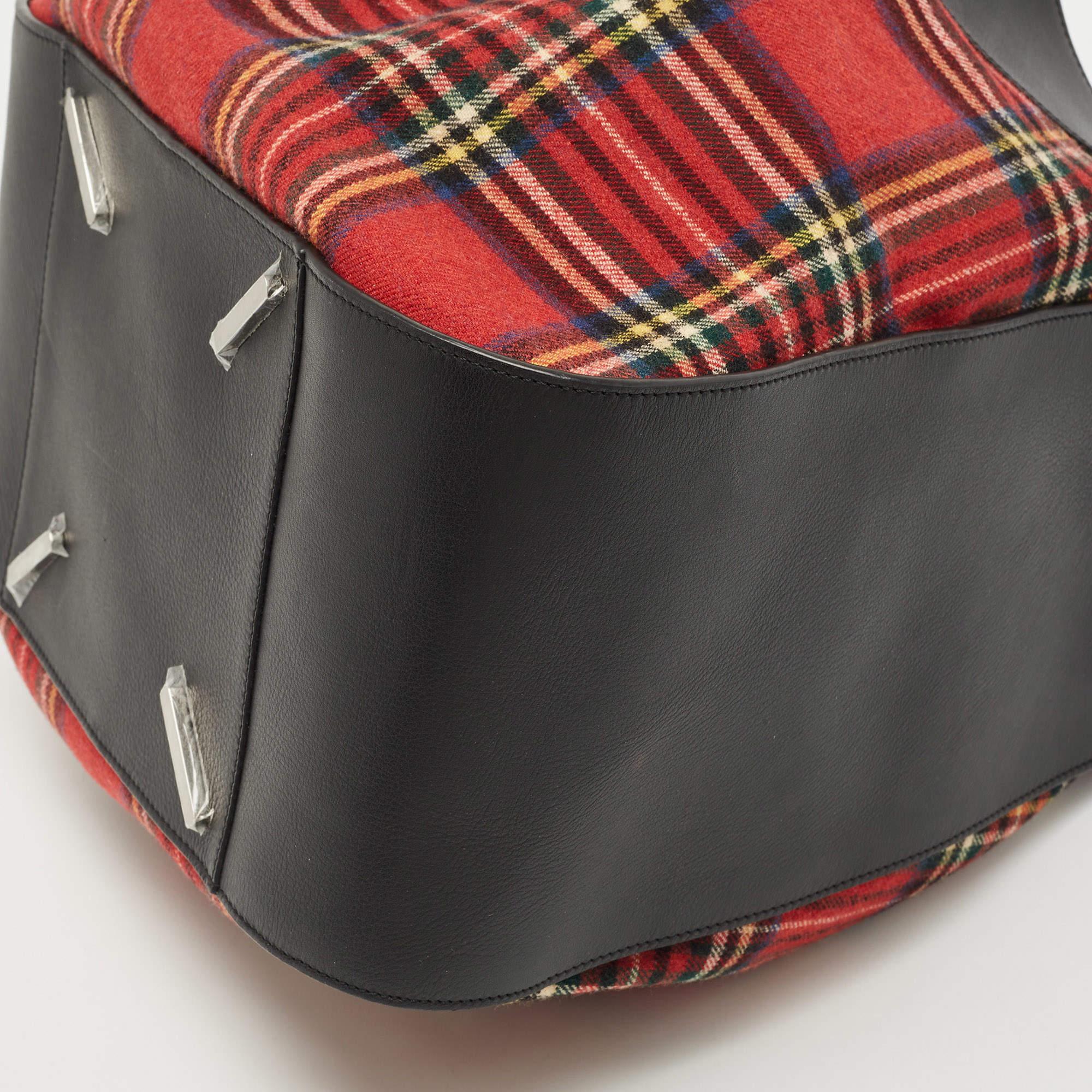Loewe Black/Red Tartan Wool and Leather Medium Hammock Shoulder Bag 11