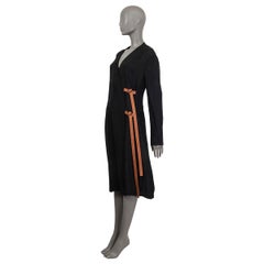 LOEWE black viscose LEATHER STRAP LONG SLEEVE WRAP Dress 40 M