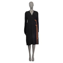 LOEWE black viscose LEATHER STRAP LONG SLEEVE WRAP Dress 40 M