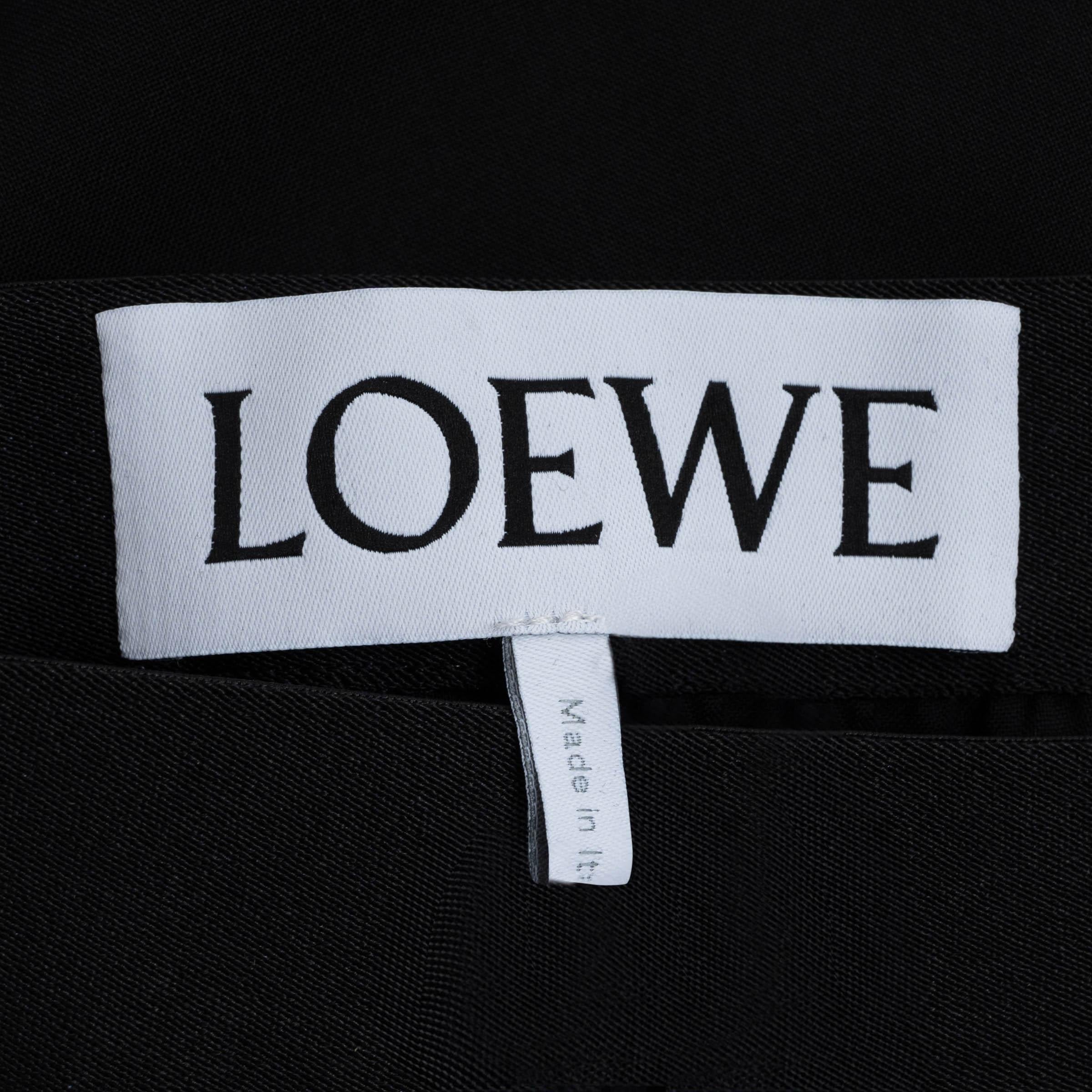 Donna LOEWE - Pantaloni neri in lana 2025 con cintura a vita alta L.L.A. in vendita