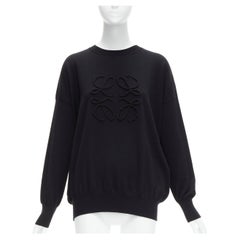 LOEWE black wool cashmere Anagram logo crew neck long sleeve sweater S