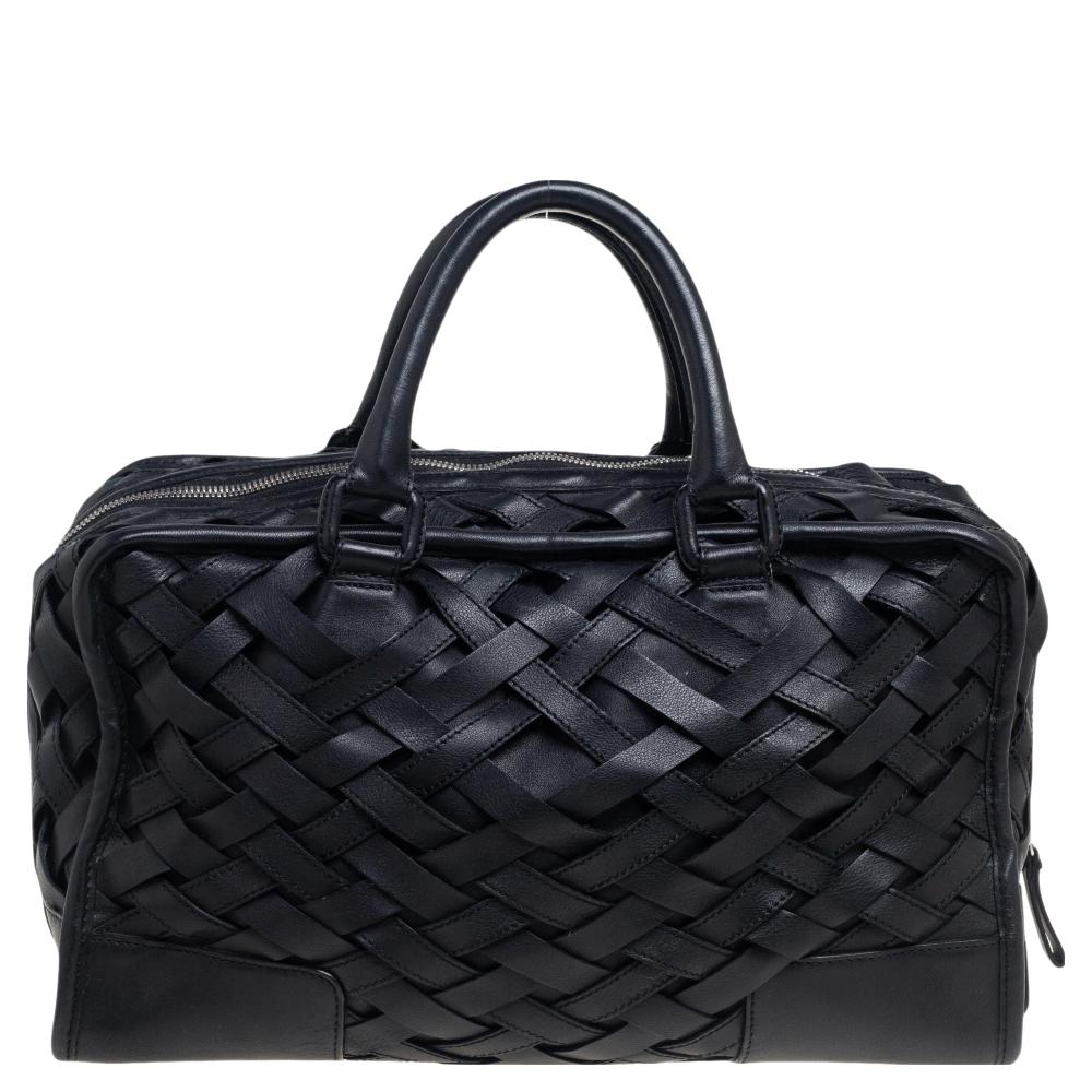 Loewe Black Woven Leather Amazona Bag 3