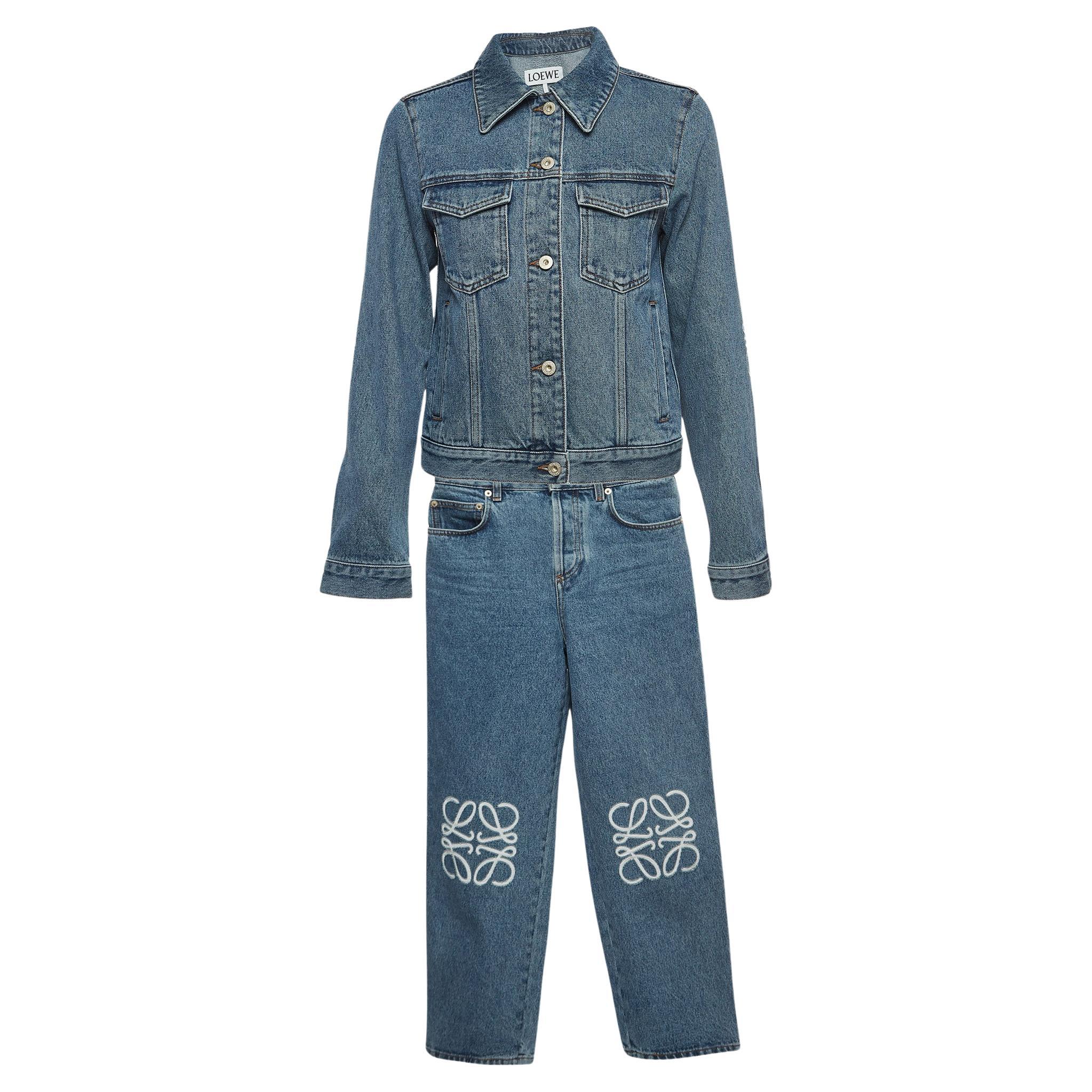Loewe Blue Anagram Embossed Denim Jacket and Jeans Set S Waist 26''