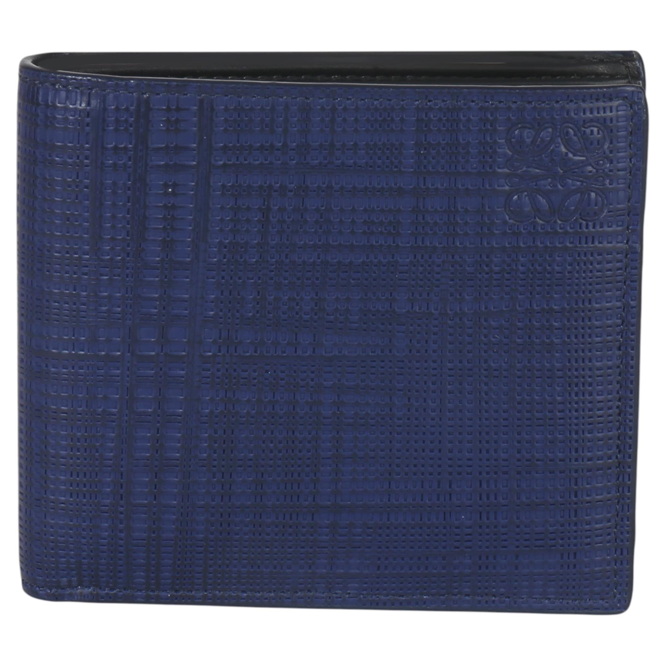 Portafoglio Loewe Bifold Anagramma in pelle di lino blu in vendita