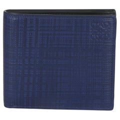 Loewe Blue Calfskin Linen Anagram Bifold Wallet