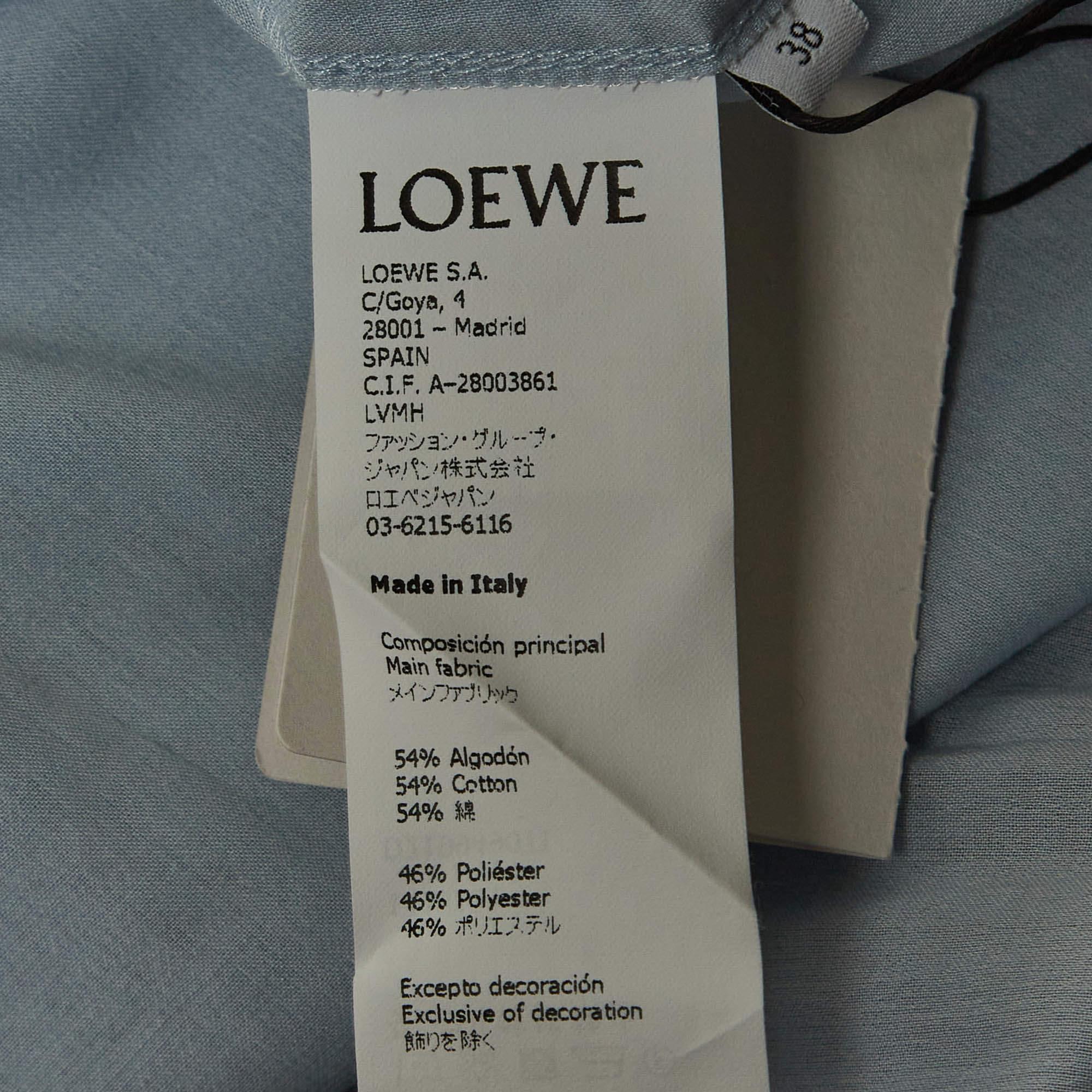 Loewe Blue Cotton Blend Smocked Detail Tie-Up Neck Mini Dress S For Sale 2