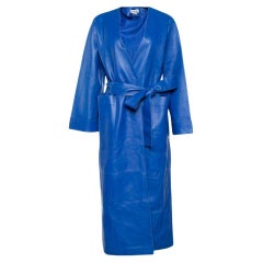 Loewe Blue Leather Belted Long Coat S