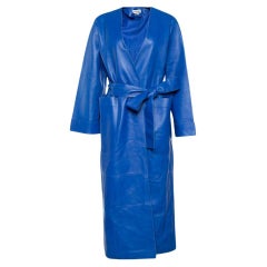Loewe Blauer langer Ledermantel mit Gürtel S