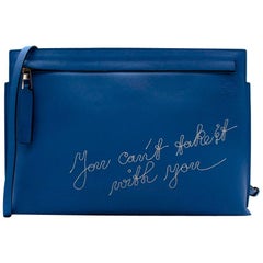 Loewe Blue Leather Embroidered T Pouch with Shoulder Strap