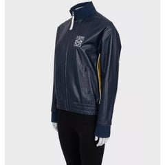 Giacca Loewe in pelle blu con dettaglio logo Sz.38/M