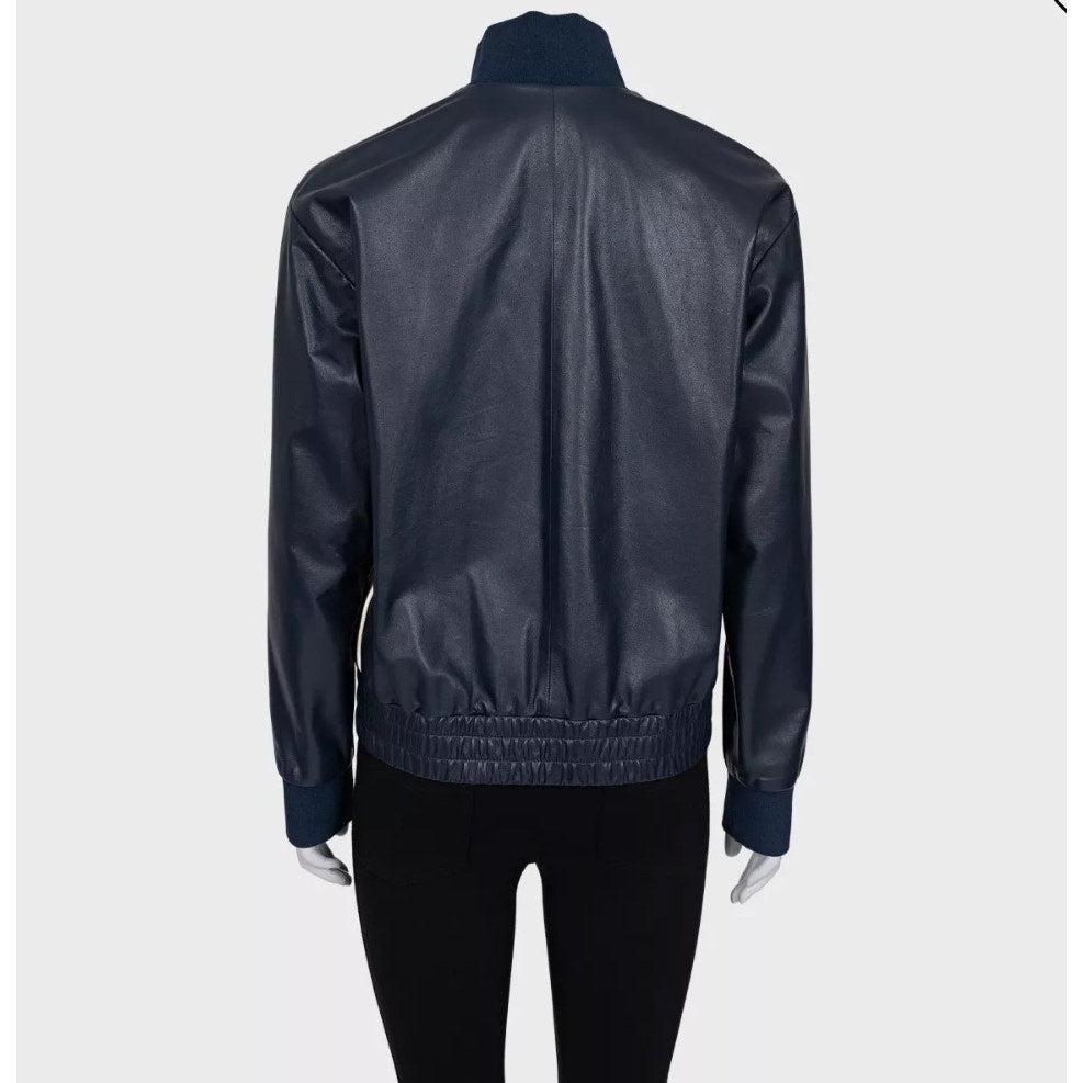 Nero Giacca Loewe in pelle blu con dettaglio logo Sz.38/M in vendita
