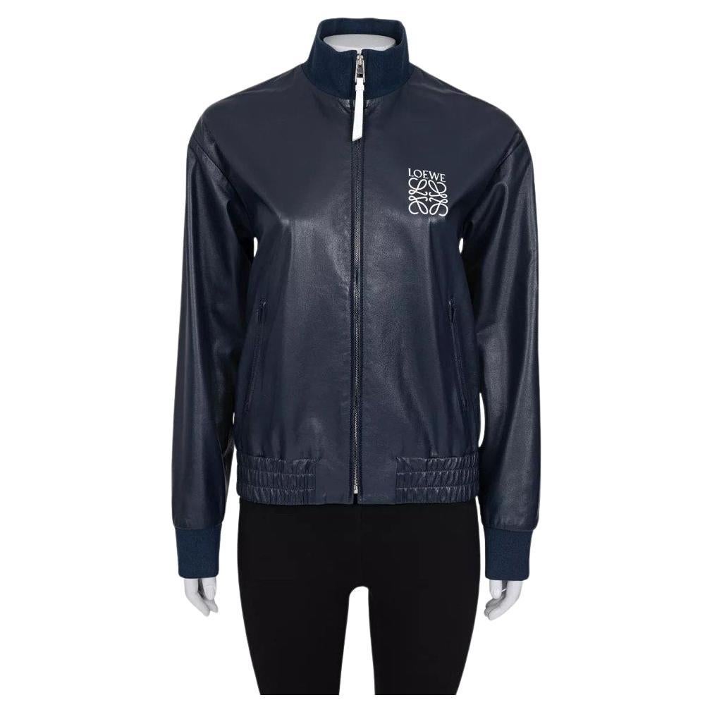 Giacca Loewe in pelle blu con dettaglio logo Sz.38/M in vendita
