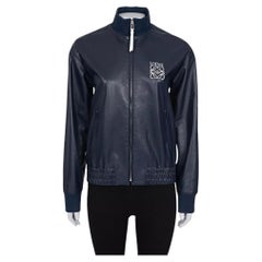 Loewe Blue Leather Jacket with Logo Detail Sz.38/M (Veste en cuir bleu avec logo)