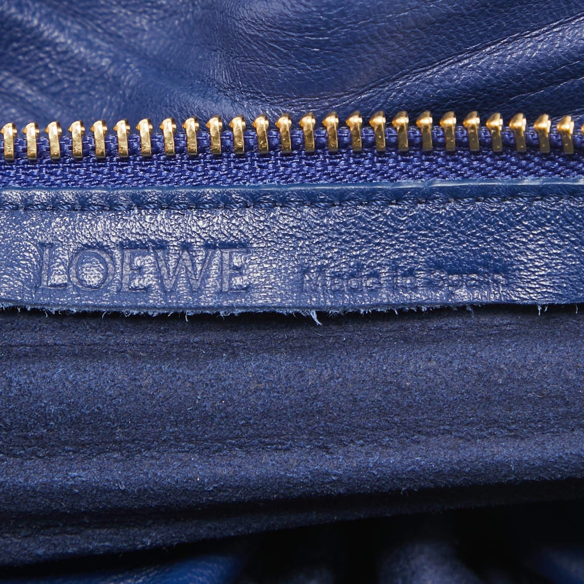 Women's Loewe Blue Leather Pleated Bracelet Pouch Bag