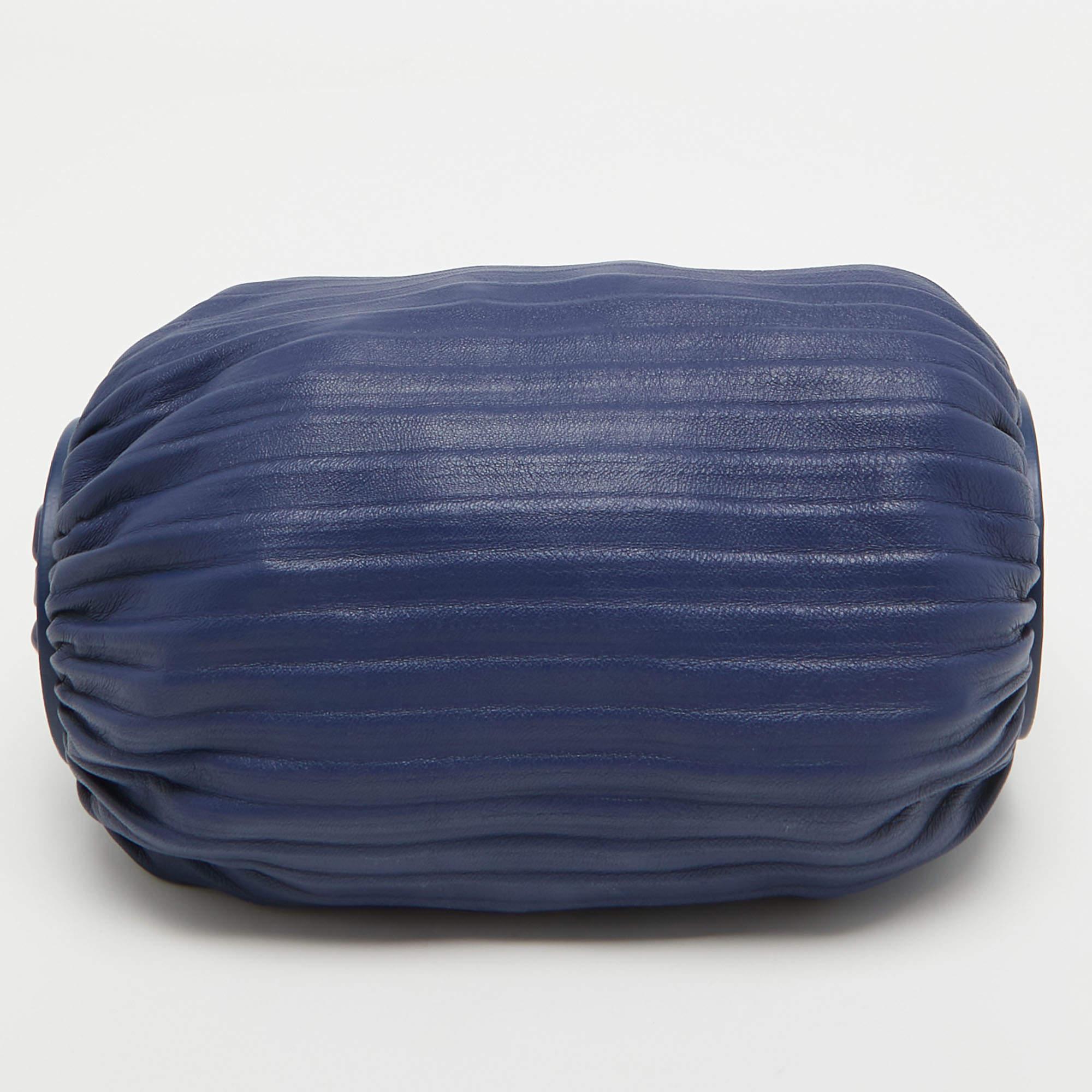 Loewe Blue Leather Pleated Bracelet Pouch Bag For Sale 4
