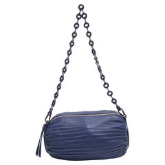 Loewe Blue Leather Pleated Bracelet Pouch Bag