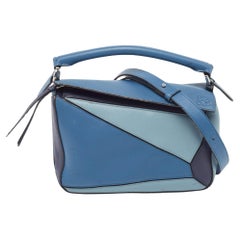 Used Loewe Blue Leather Small Puzzle Shoulder Bag