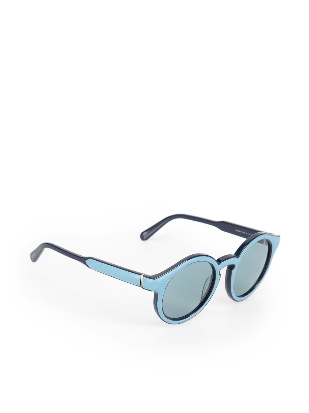 Loewe Blue Leather Trim Round Sunglasses In New Condition In London, GB