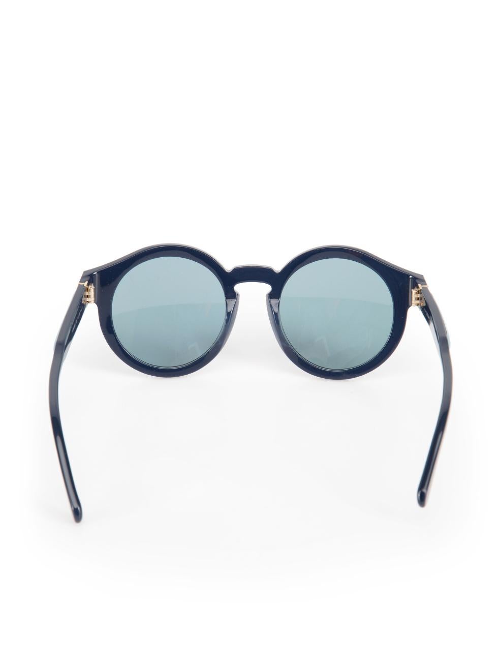 Women's Loewe Blue Leather Trim Round Sunglasses