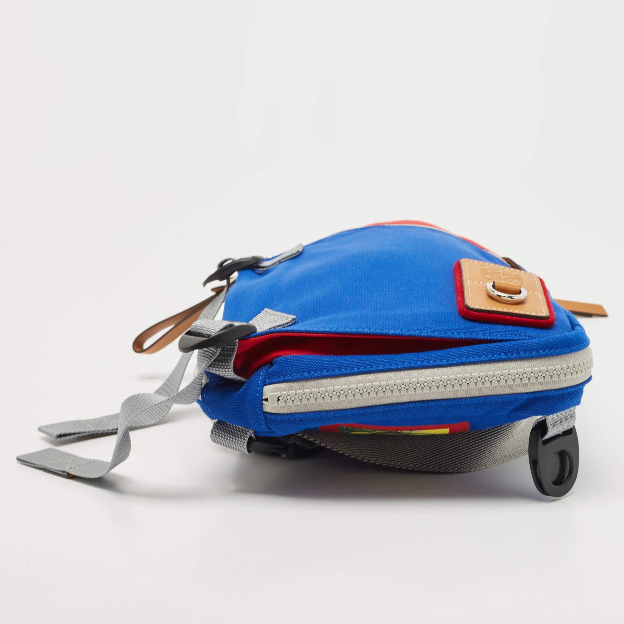 Loewe Blue/Red Canvas Color-Block Sling Backpack 1
