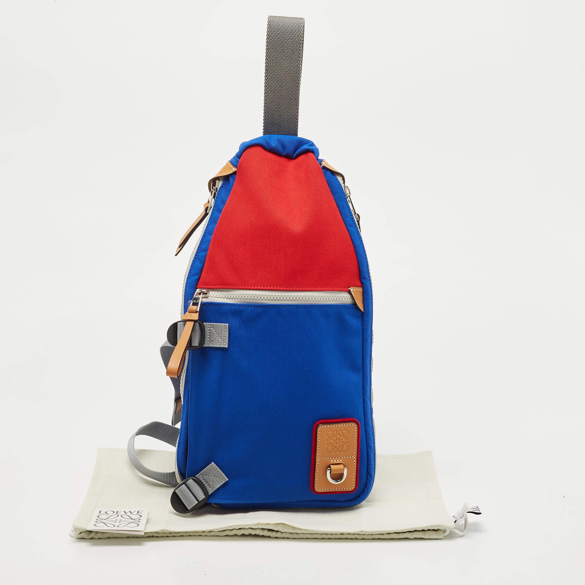 Loewe Blue/Red Canvas Color-Block Sling Backpack 2
