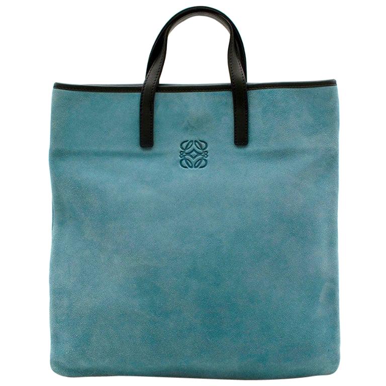 Loewe Blue Suede Top Handle Vintage Tote Bag For Sale