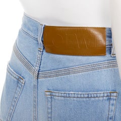 LOEWE blue washed frayed edge mismatch patchwork cropped jeans FR34 XS