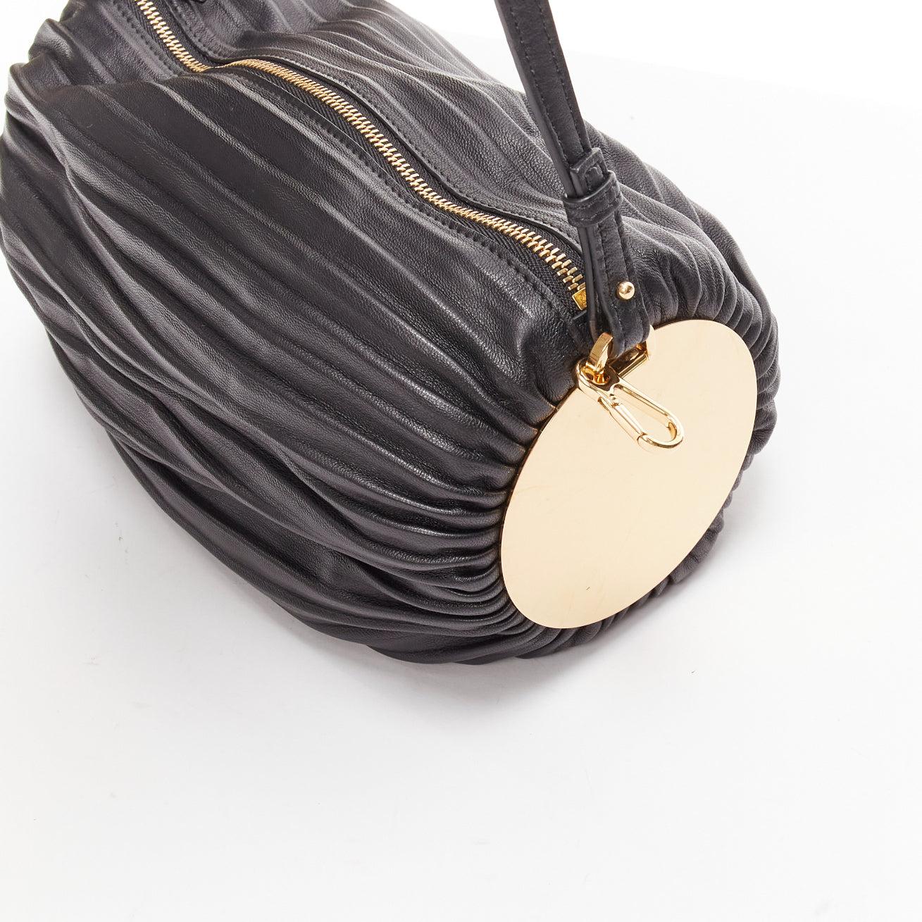 LOEWE Bracelet Pouch black pleated leather gold anagram logo wrist shoulder bag For Sale 4