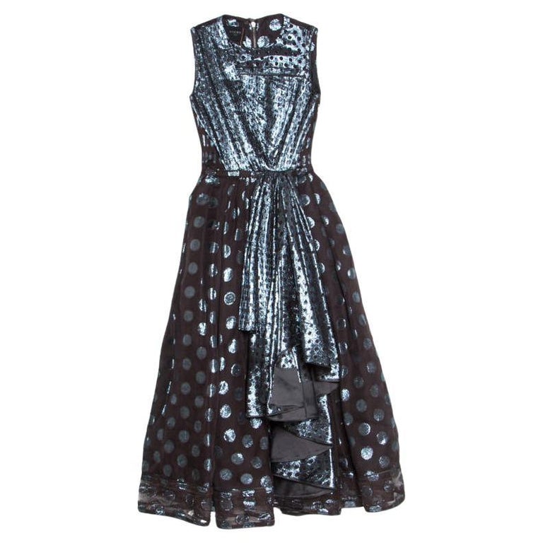 Loewe Brown and Metallic Blue Polka Dot Pattern Silk Pleat Detail Dress at  1stDibs