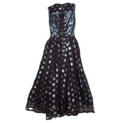 Loewe Brown and Metallic Blue Polka Dot Pattern Silk Pleat Detail Dress M