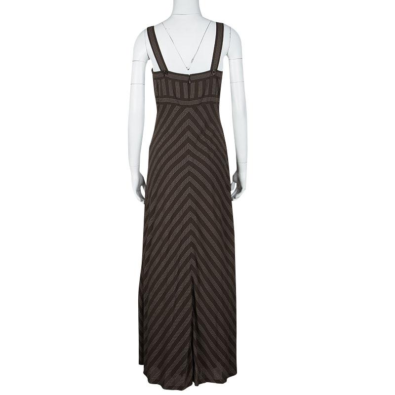 Black Loewe Brown Chevron Striped Sleeveless Maxi Dress M