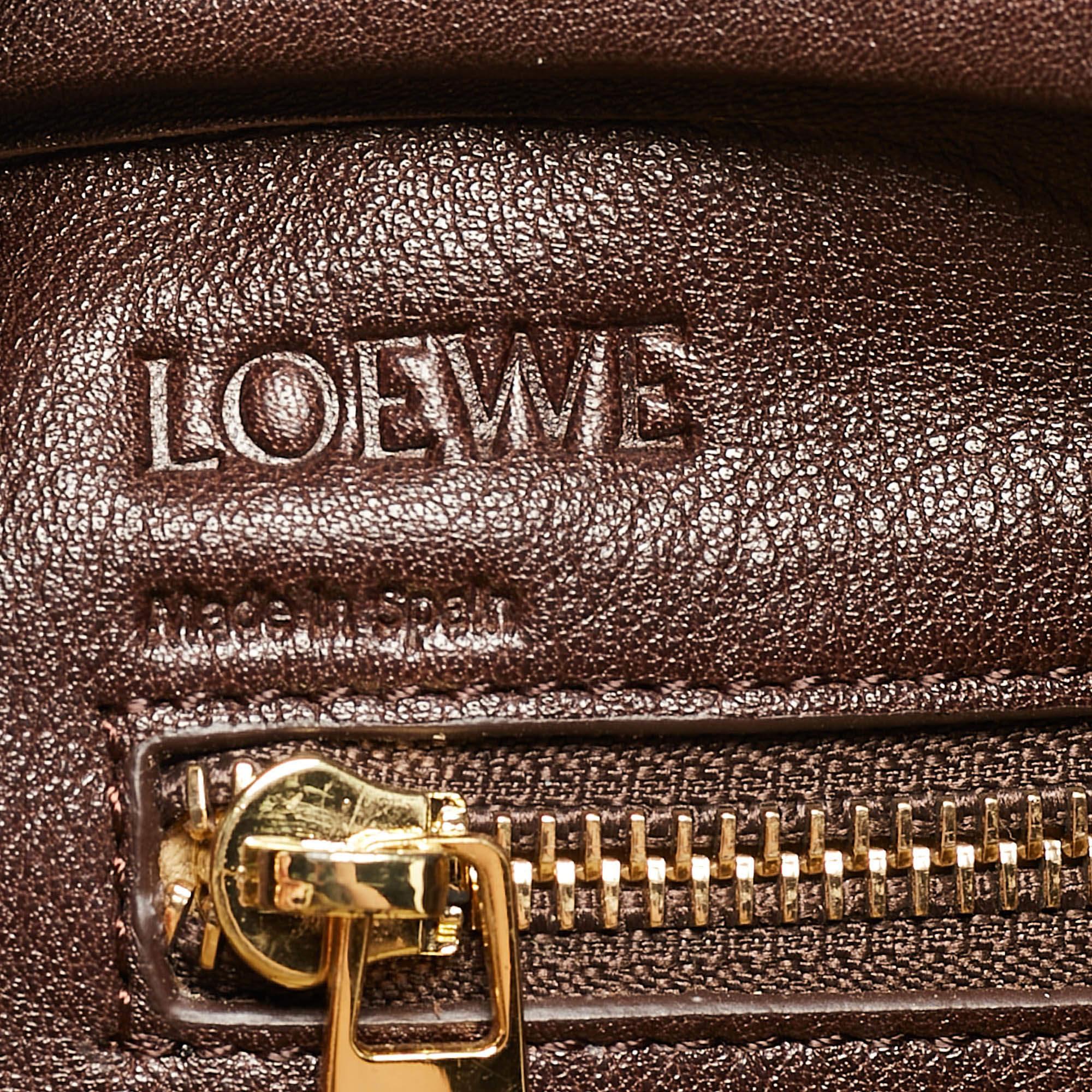 Beige Loewe Brown/Cream Woven Leather and Suede Amazona 36 Bag