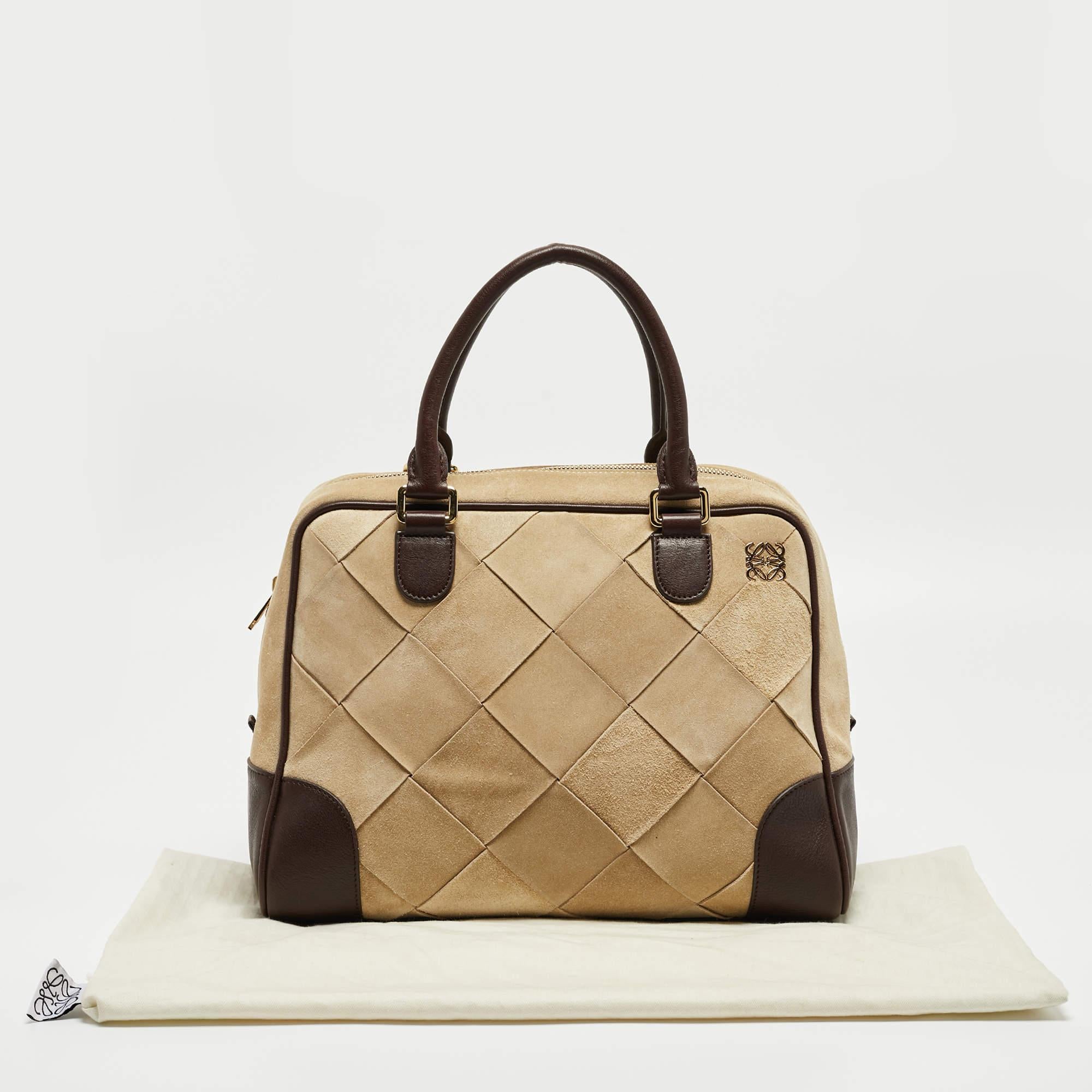Women's Loewe Brown/Cream Woven Leather and Suede Amazona 36 Bag