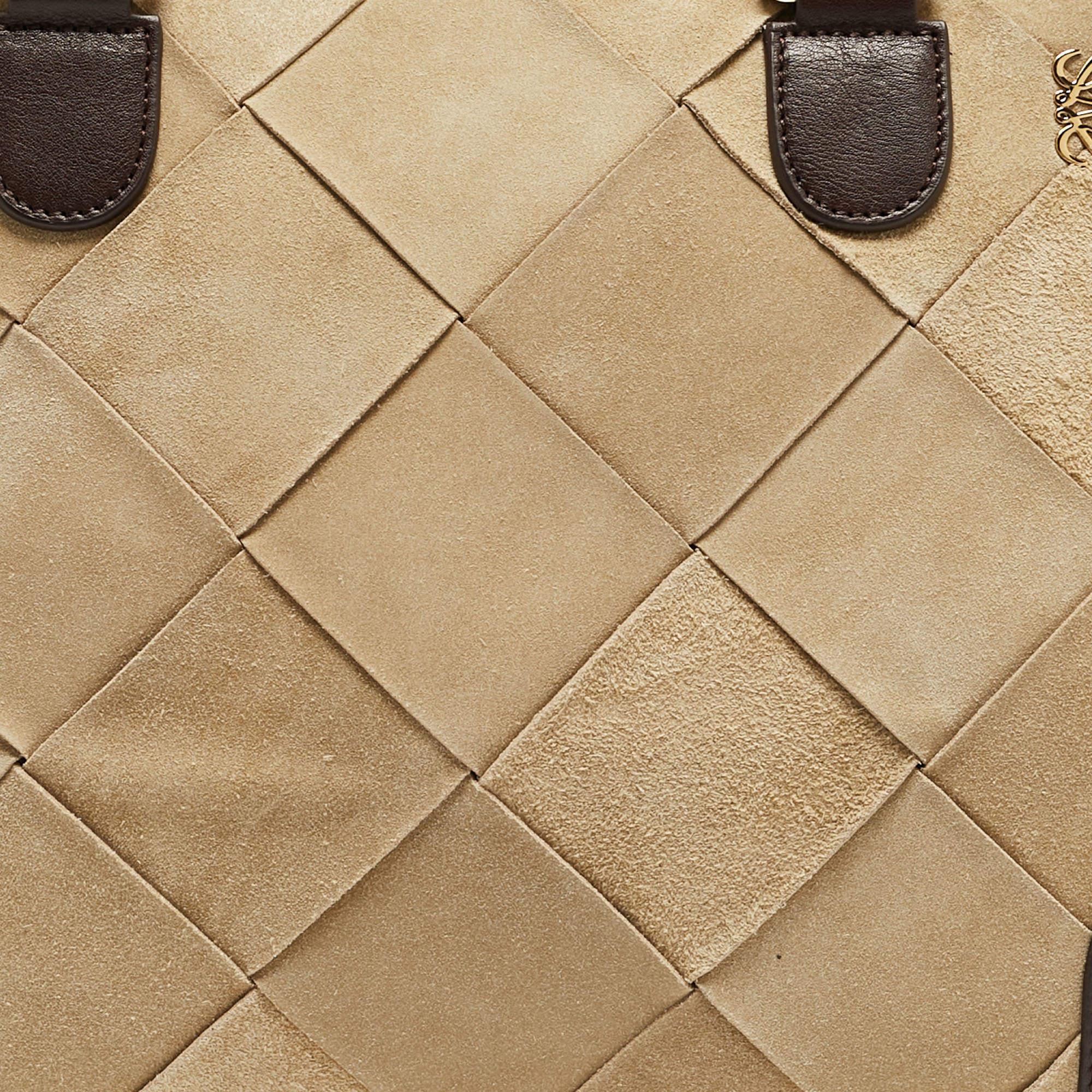 Loewe Brown/Cream Woven Leather and Suede Amazona 36 Bag 1