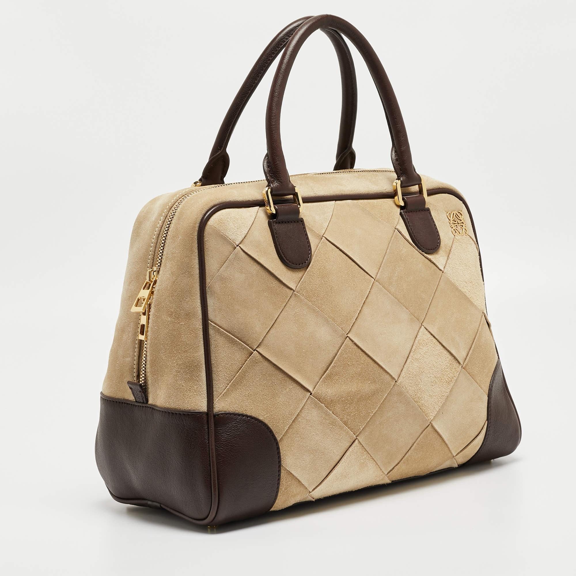 Loewe Brown/Cream Woven Leather and Suede Amazona 36 Bag 2