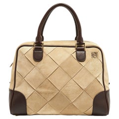 Loewe Brown/Cream Woven Leather and Suede Amazona 36 Bag