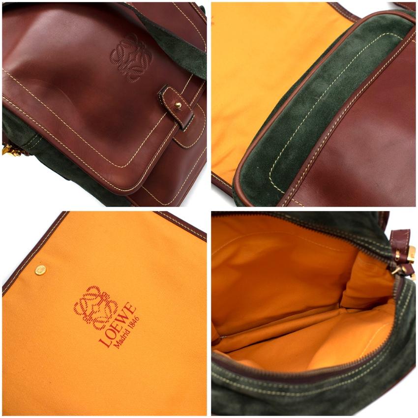Loewe Braun & Grünes Wildleder & Leder Vintage Umhängetasche im Zustand „Hervorragend“ in London, GB