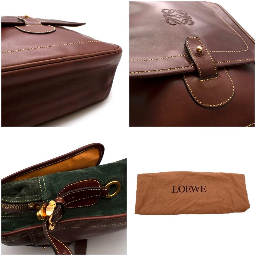 Loewe Braun & Grünes Wildleder & Leder Vintage Umhängetasche 3