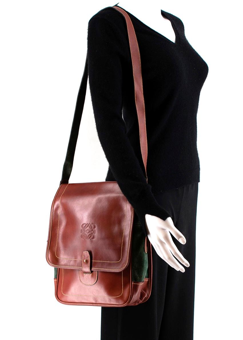 Loewe Braun & Grünes Wildleder & Leder Vintage Umhängetasche 4