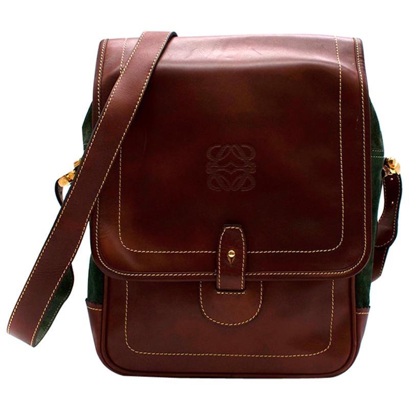 Loewe Brown Leather Green Canvas Crossbody – Michael's Consignment NYC