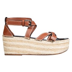Loewe Brown Leather Gate Espadrilles Sandals Size IT 41