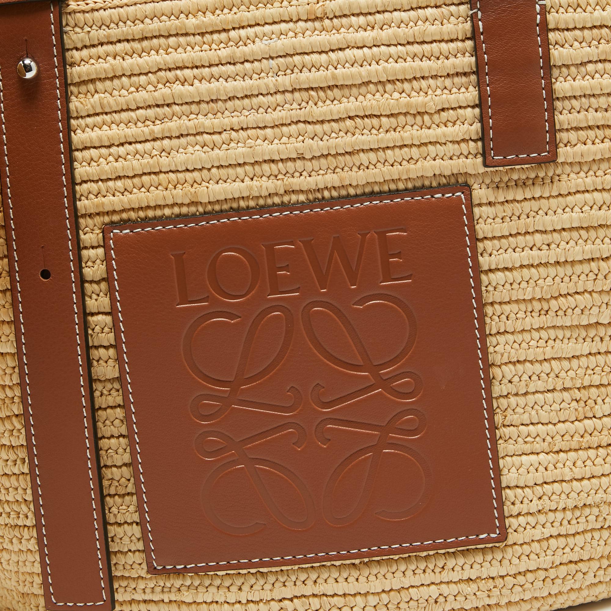 Loewe Brown/Natural Palm Leaf and Leather Elephant Basket Tote 2