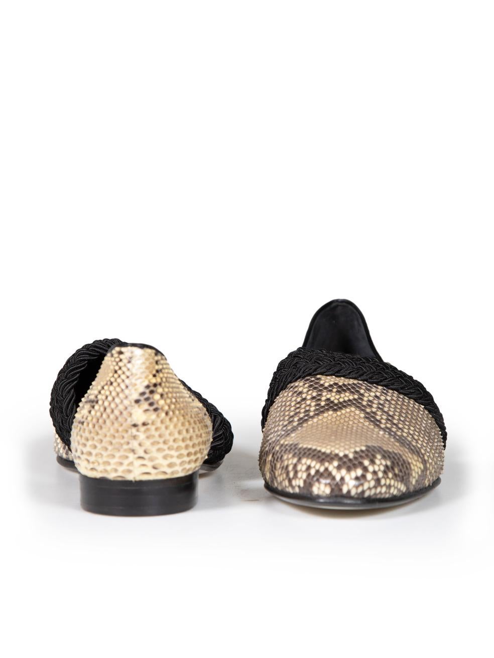 Loewe Brown Python Leather Woven Low Heels Size IT 37 In Good Condition For Sale In London, GB