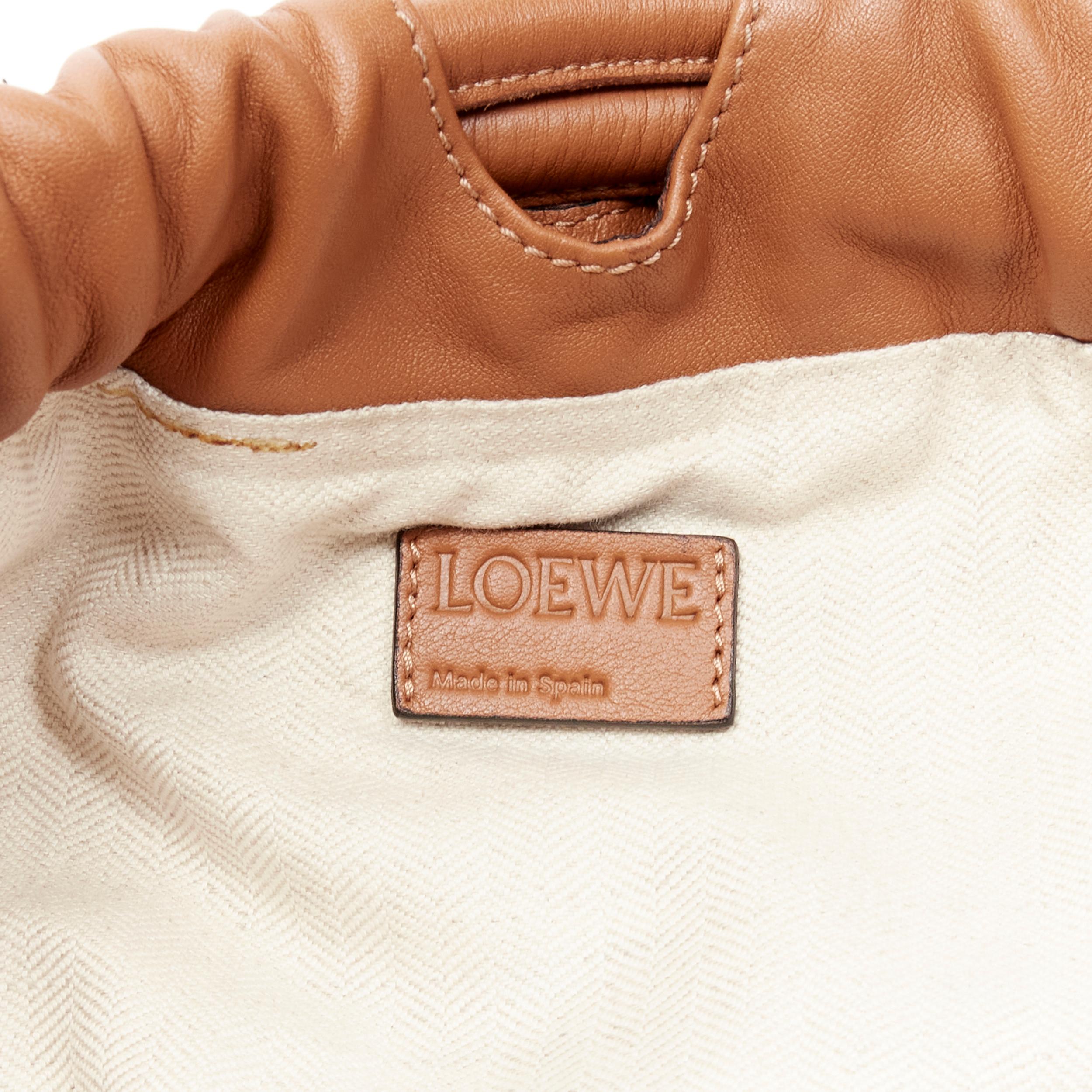 LOEWE brown soft leather Anagram embossed logo drawstring backpack bag 7