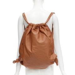 LOEWE brown soft leather Anagram embossed logo drawstring backpack bag
