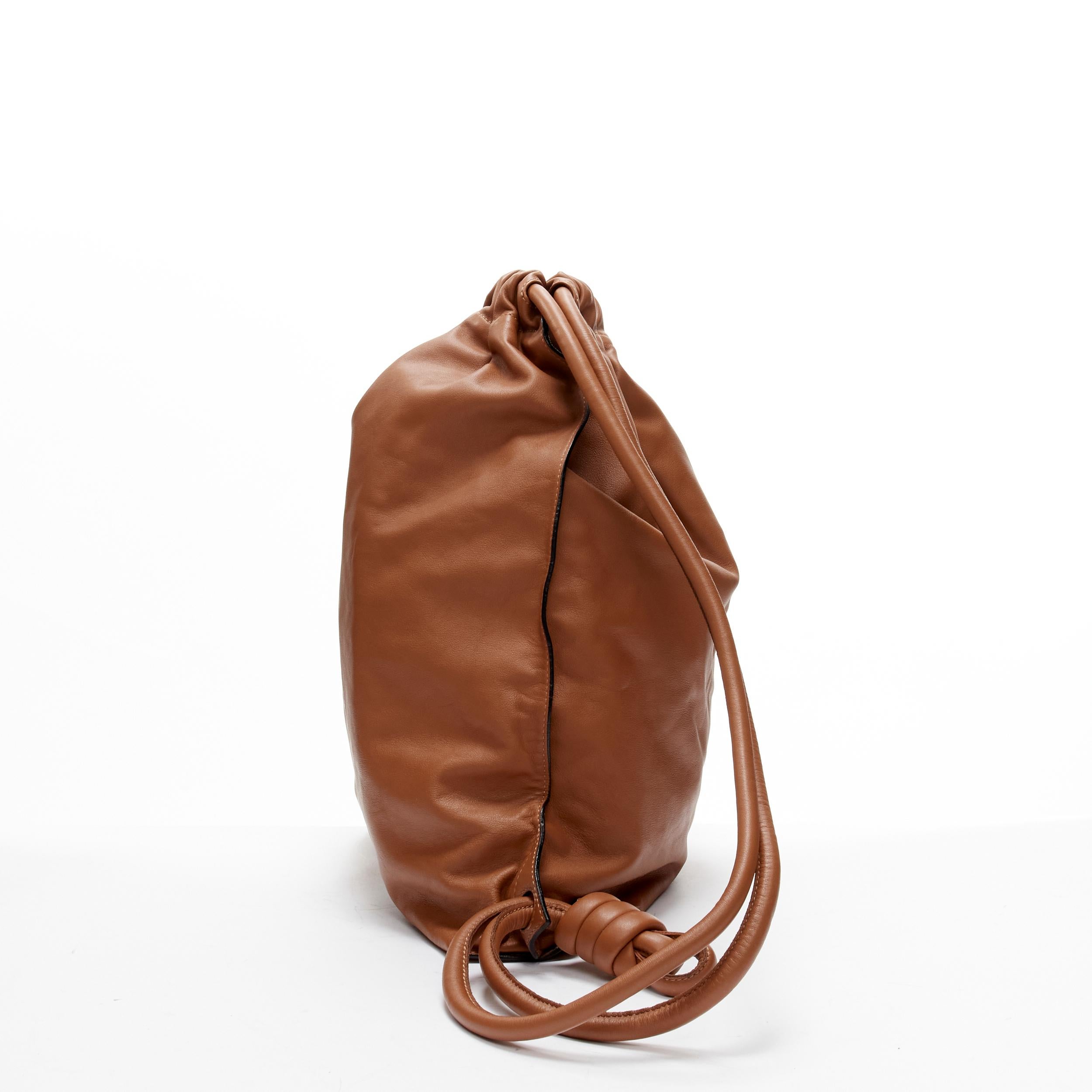 Women's LOEWE brown soft leather Anagram embossed logo drawstring backpack bag