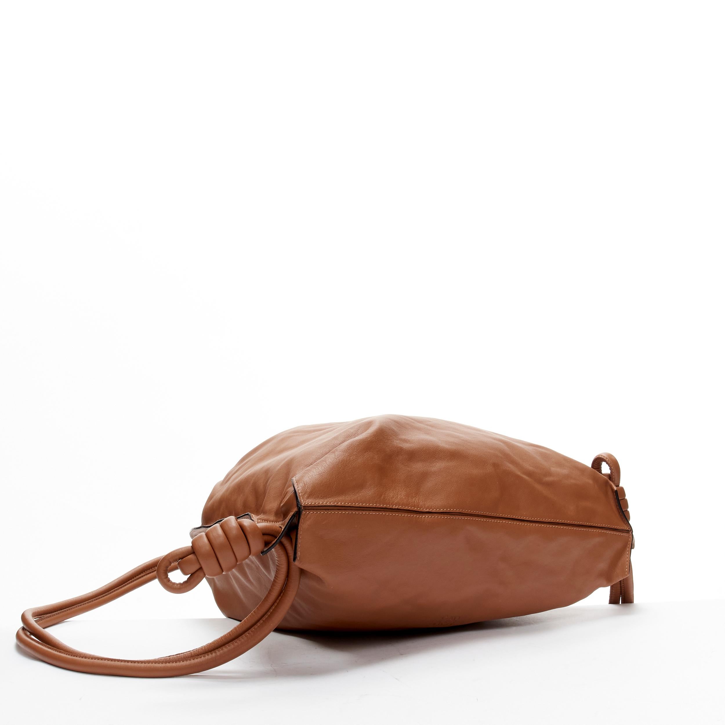 LOEWE brown soft leather Anagram embossed logo drawstring backpack bag 2