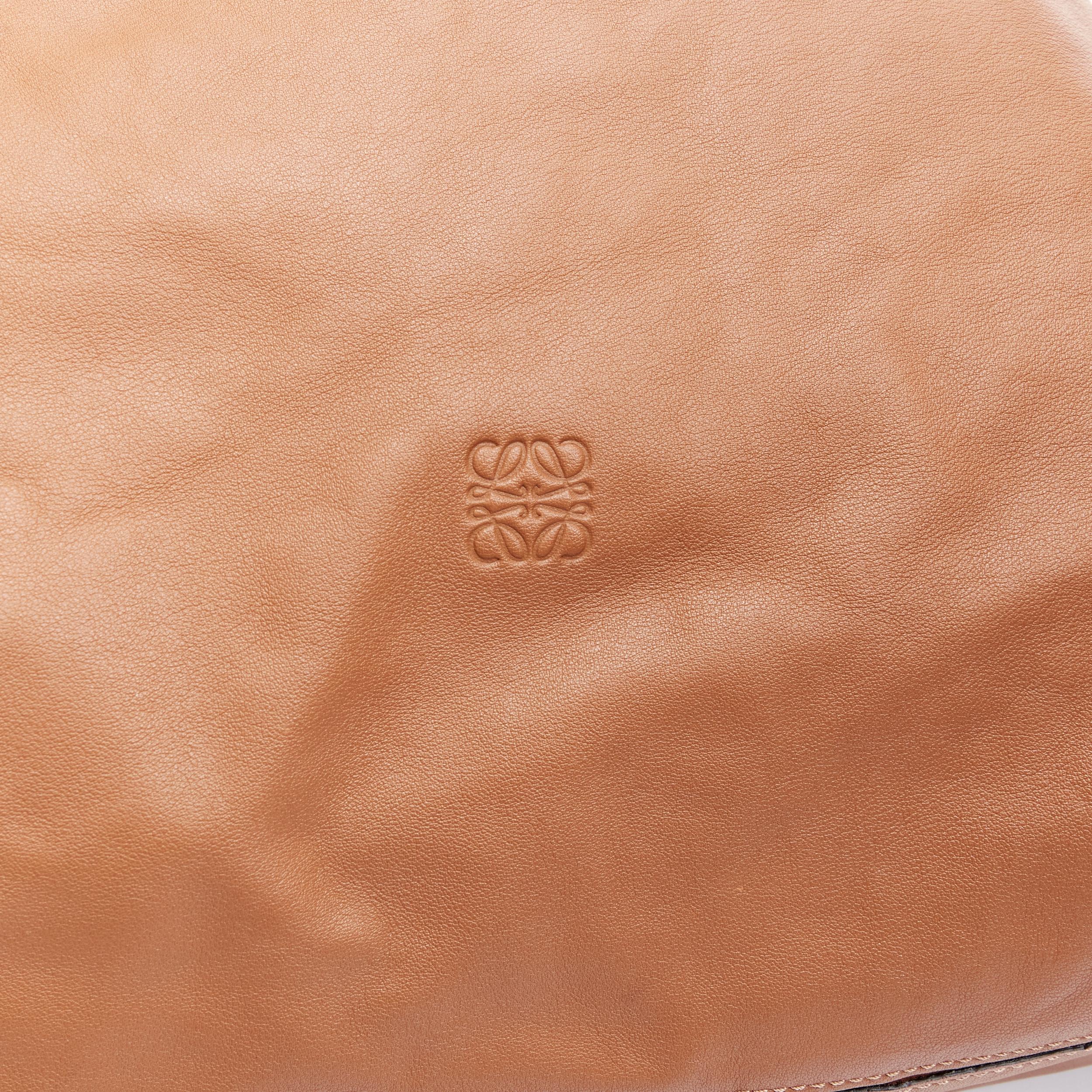 LOEWE brown soft leather Anagram embossed logo drawstring backpack bag 4