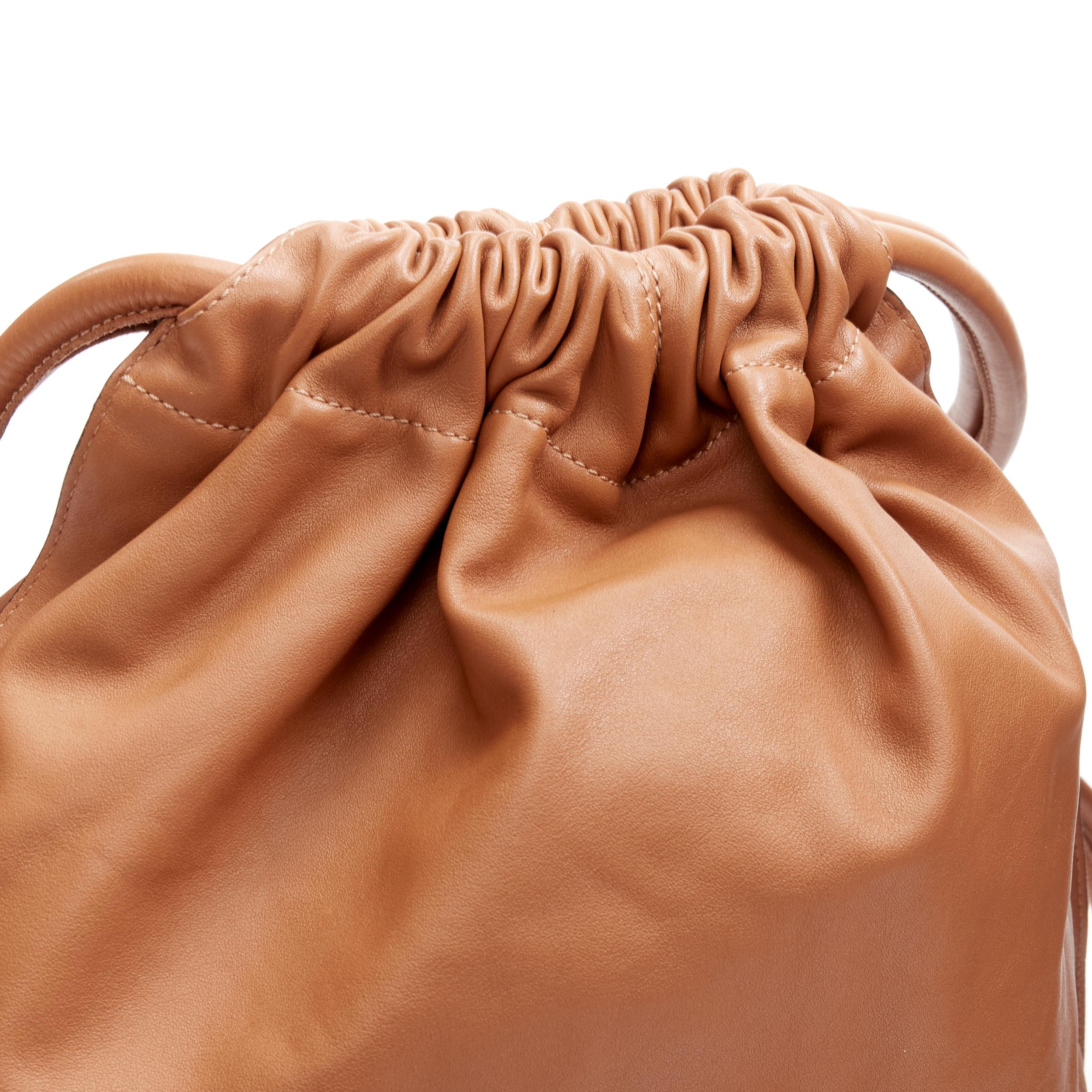 LOEWE brown soft leather Anagram embossed logo drawstring backpack bag 5